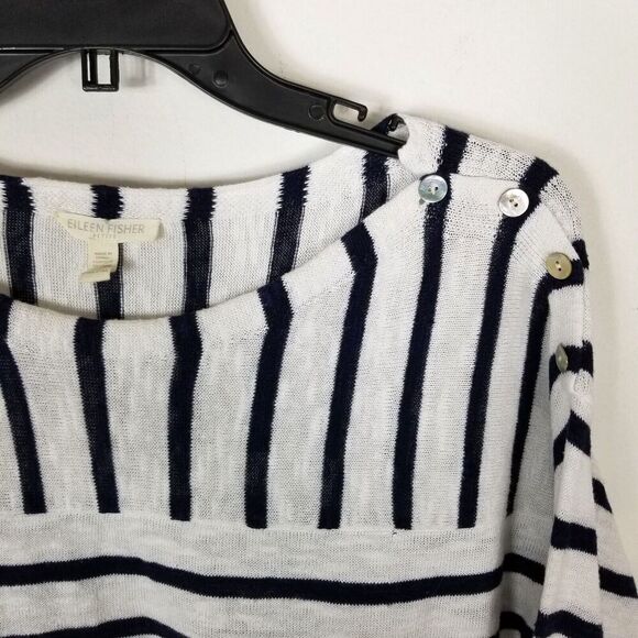 Eileen Fisher Women Organic Linen Cotton Light Sweater Size M Petite Striped - Picture 2 of 6